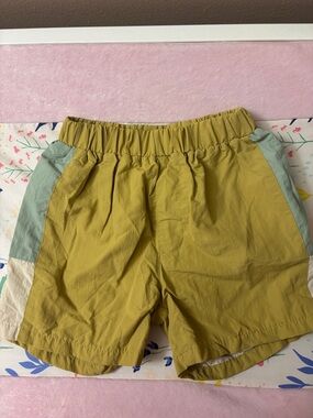 Zara Mustard Yellow and Light Green Colorblock Kids Shorts
